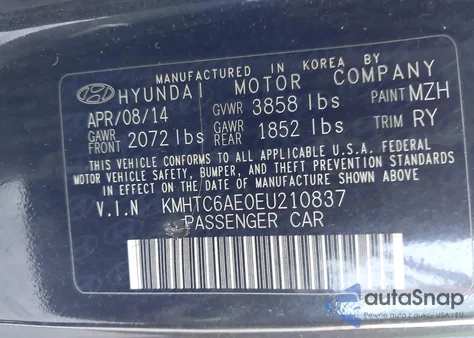 2014 Hyundai Veloster Turbo W/Black from USA, damaged, VIN KMHTC6AE0EU210837